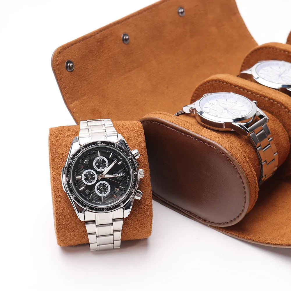3-Slot PU Leather Travel Watch Case